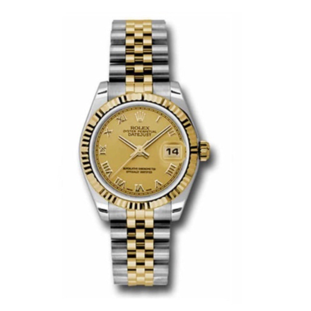 Rolex, Datejust 31 Watch Champagne dial, Fluted Bezel, Steel and Yellow Gold Jubilee Bracelet, 178273