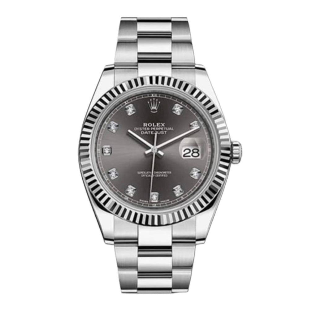 Rolex, Oyster Perpetual Datejust 41mm, Stainless Steel Oyster bracelet, Dark rhodium diamond dial Fluted bezel, Stainless steel and 18k white gold Case Men's Watch, Ref. # 126334-0005