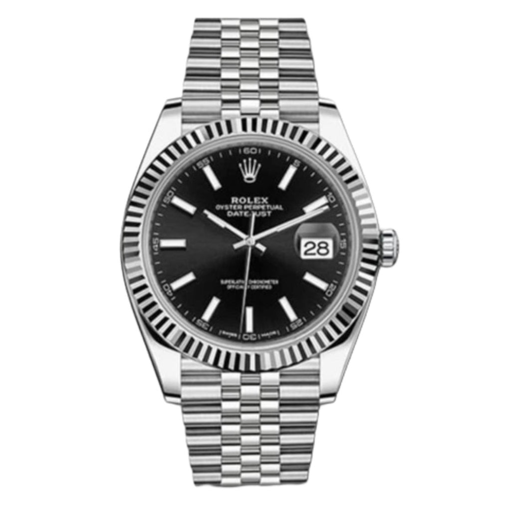 Rolex, Oyster Perpetual Datejust 41mm, Stainless Steel Jubilee bracelet, Black dial Fluted bezel, Oystersteel and 18k white gold Case Men's Watch, Ref. # 126334-0018