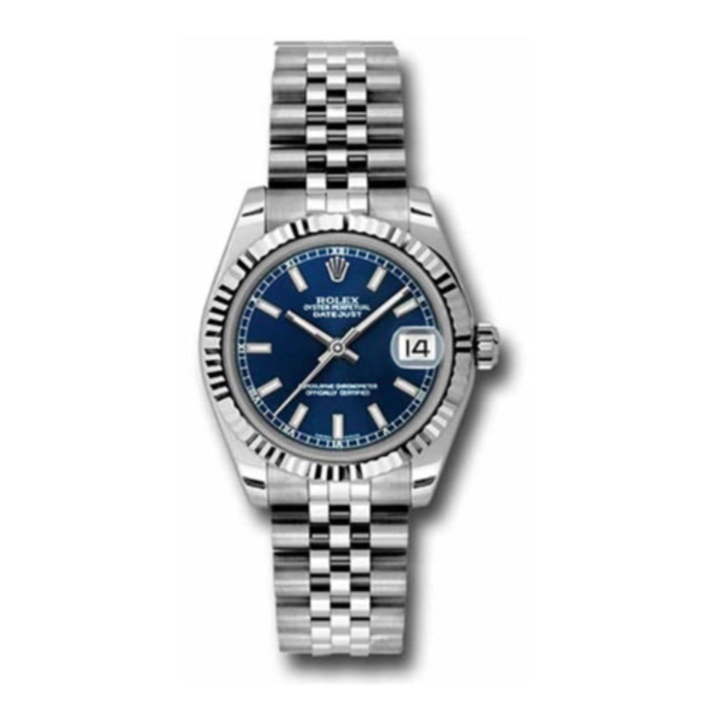 Rolex, Datejust 31 Watch Blue Dial, Stainless steel Jubilee Bracelet, 18k White Gold Fluted Bezel 178274-0037
