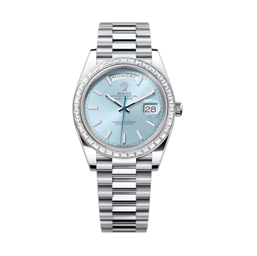 Rolex, Day-Date, Ice blue dial, President bracelet, Platinum Watch 228396TBR