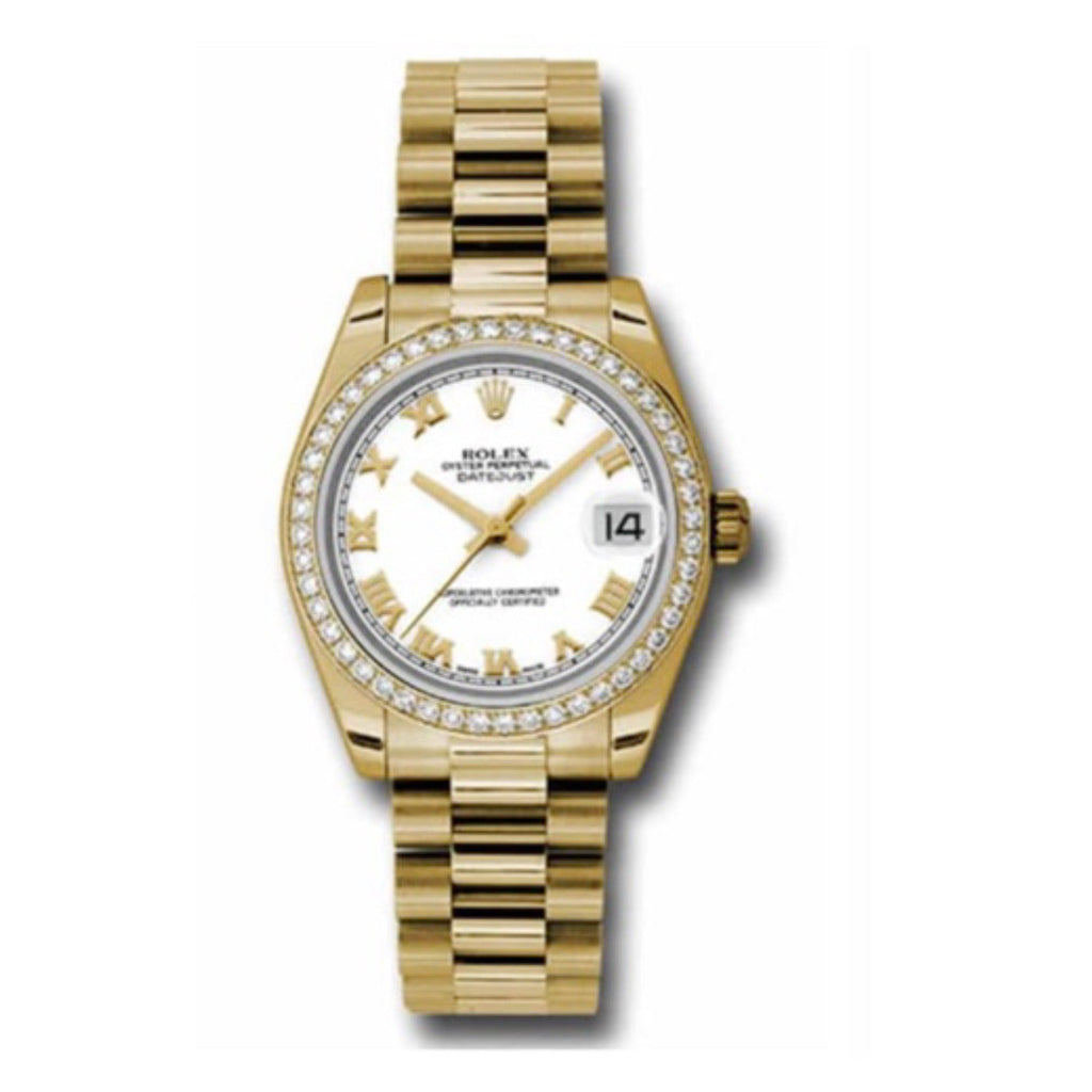 Rolex, Datejust 31 Watch White dial, Diamond bezel, President, Yellow Gold 178288 wrp