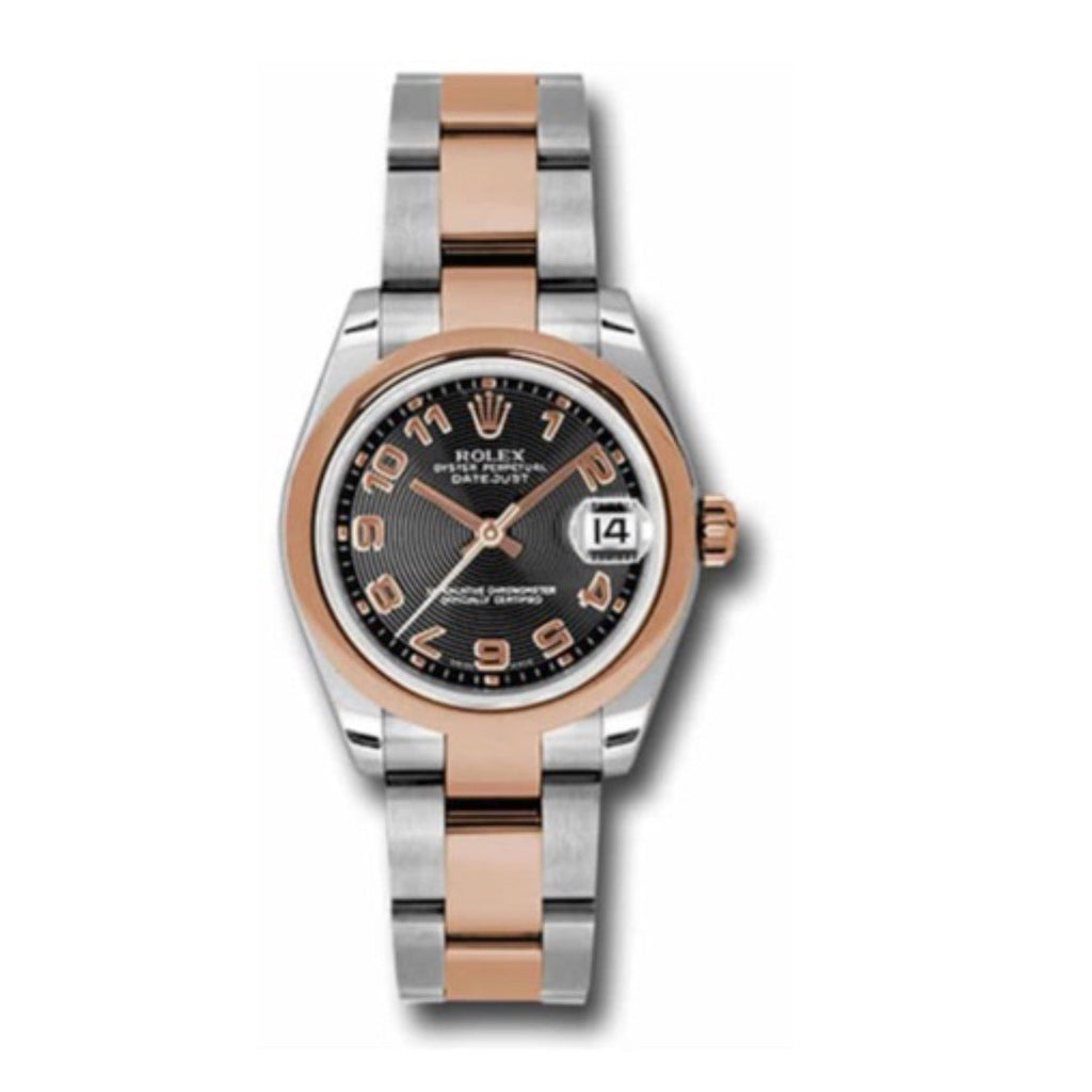 Rolex, Datejust 31mm, Two-Tone Stainless Steel and 18k Rose Gold Oyster bracelet, Black dial Smooth bezel, Ladies Watch 178241 bkcao