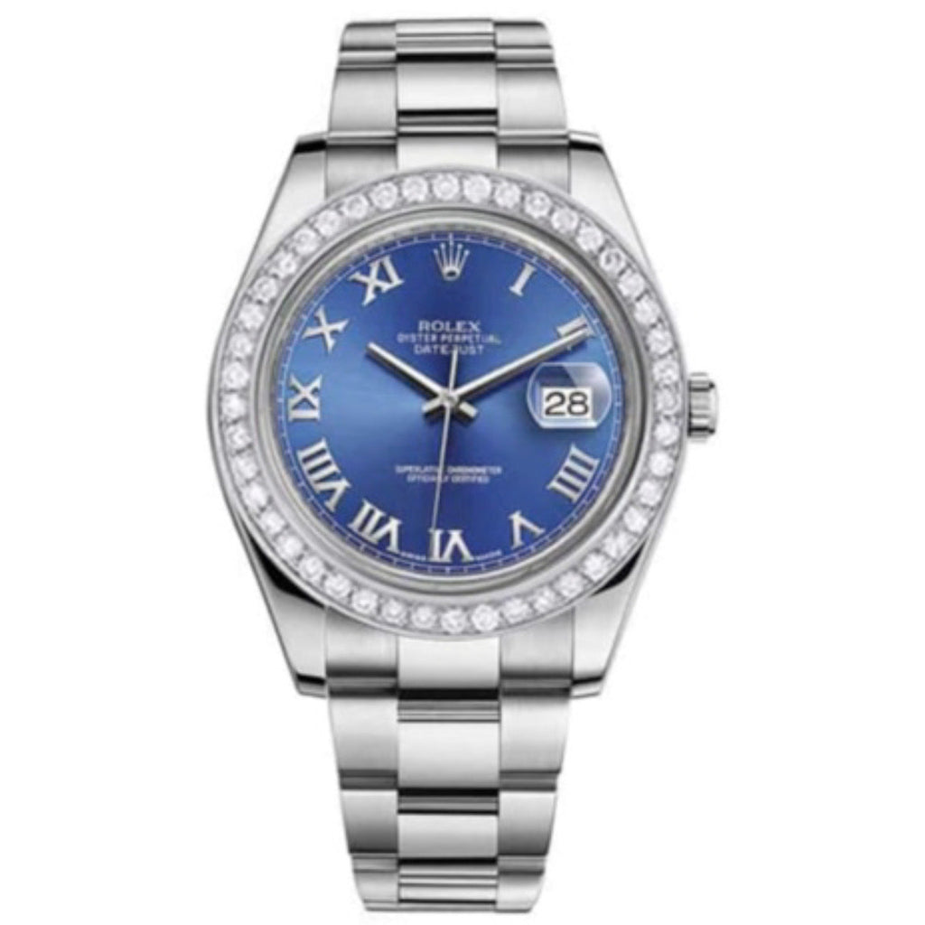 Rolex, Datejust II 41mm, Stainless Steel Oyster bracelet, Blue dial Diamond bezel, Men's Watch 116300DB
