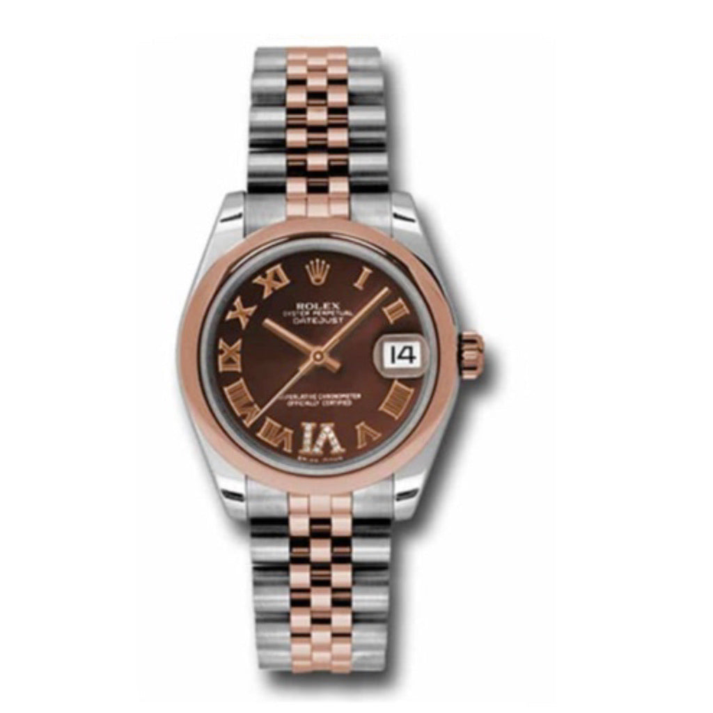 Rolex, Ladies Watch Datejust 31mm Chocolate dial, Smooth bezel, Stainless steel, and 18k Rose gold Jubilee, 178241 chdrj