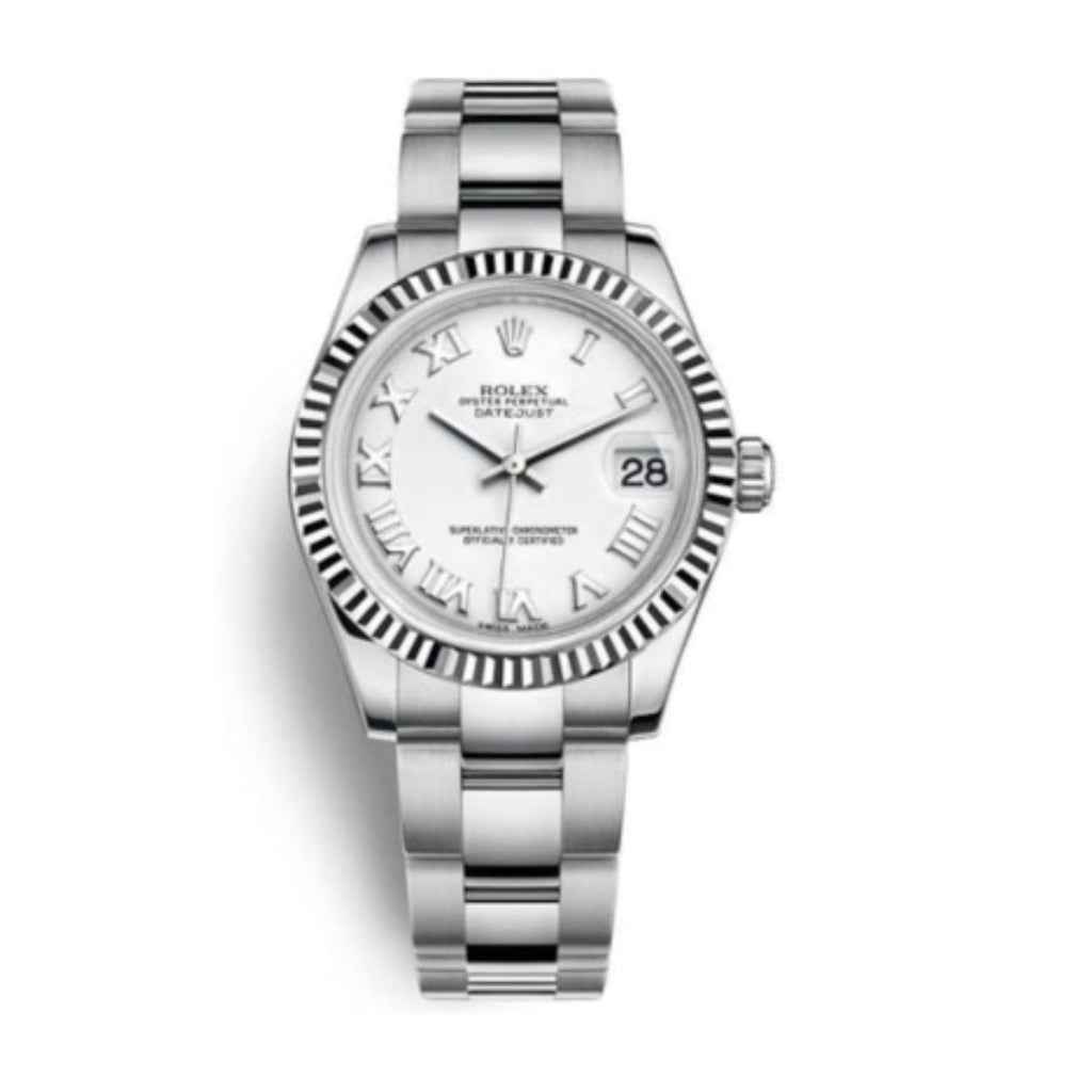 Rolex, Datejust 31 Watch White Dial, Stainless steel Oyster Bracelet, 18k White Gold Fluted Bezel 178274-0082