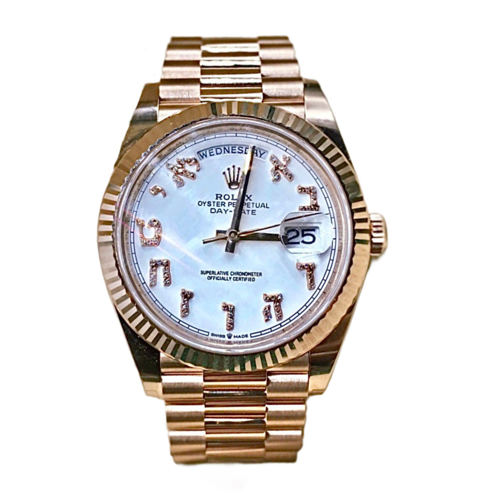 Rolex, Day-Date 40 Presidential Custom Made Diamond Dial with Hebrew letters, 18K Everose Gold 228235