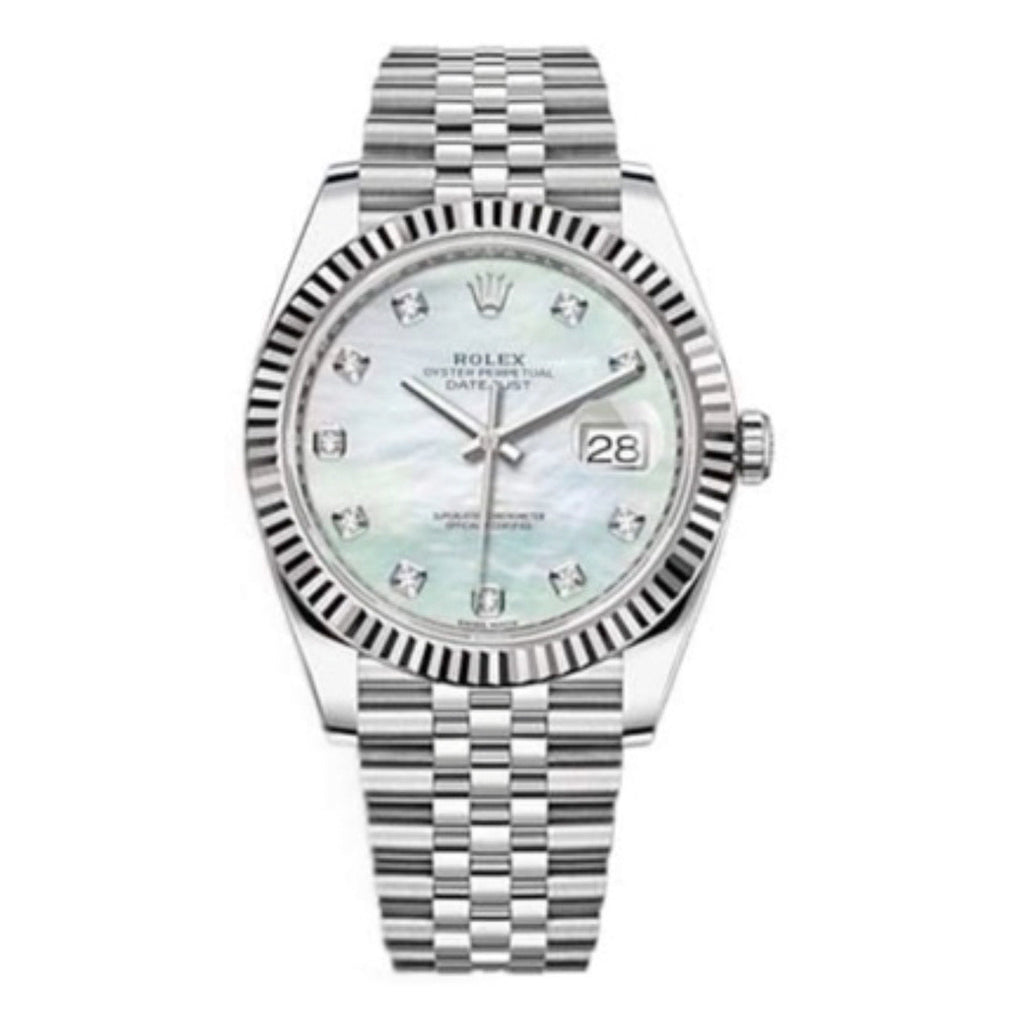 Rolex, Oyster Perpetual Datejust 41mm, Stainless Steel Jubilee bracelet, White mother-of-pearl diamond dial Fluted bezel, Stainless steel and 18k white gold Case Men's Watch, Ref. # 126334-0020
