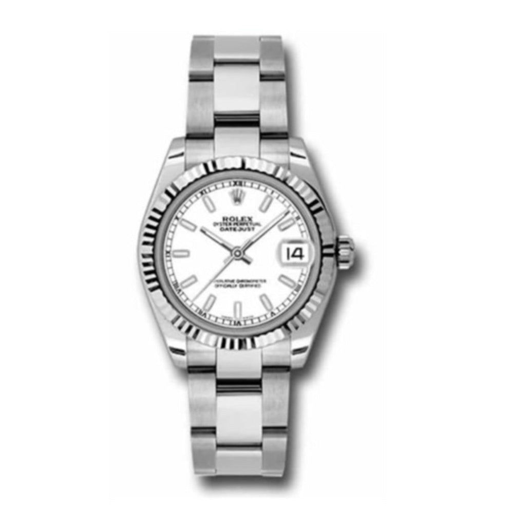 Rolex, Datejust 31 Watch White Dial, Stainless steel Oyster Bracelet, 18k White Gold Fluted Bezel 178274-0024