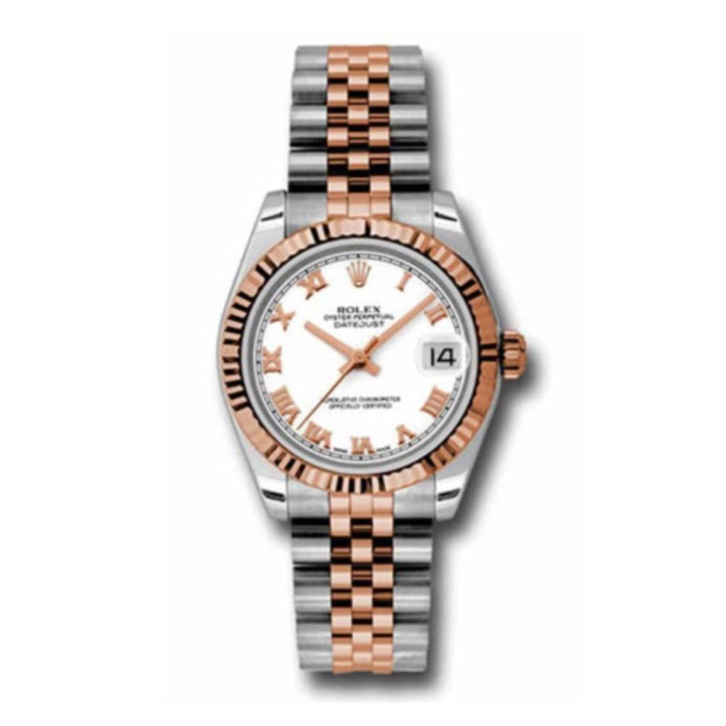 Rolex, Ladies Watch Datejust 31mm White dial, Fluted bezel, Stainless steel, and 18k Rose gold Jubilee, 178271 wrj