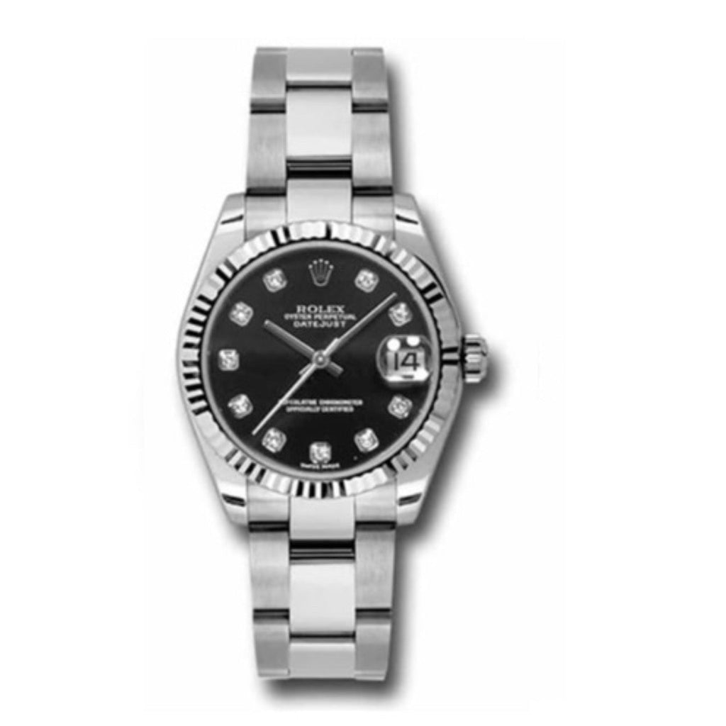 Rolex, Perpetual Datejust 31mm, Stainless Steel Oyster bracelet, Black dial Fluted bezel, Ladies Watch 178274-0058