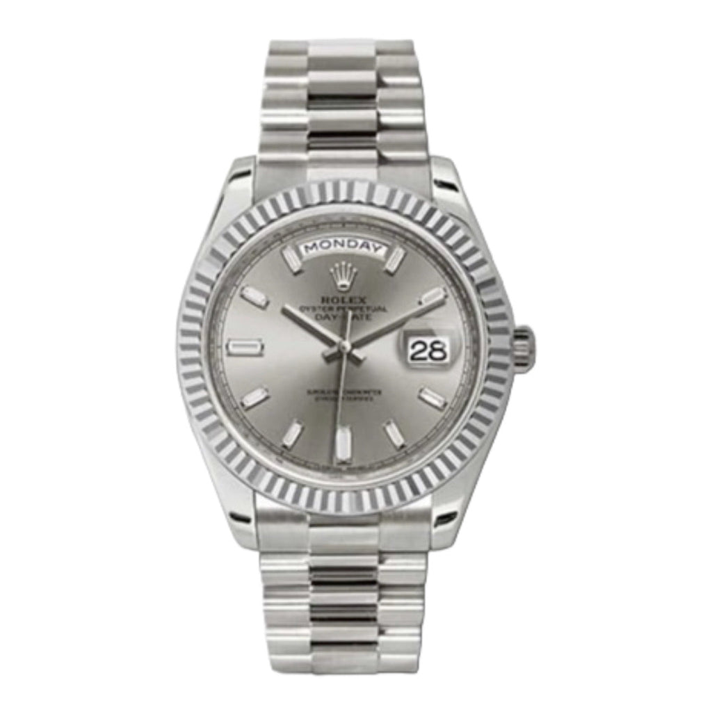 Rolex, Day-Date 40 Silver dial, Fluted Bezel, President bracelet, White gold Watch 228239-0003