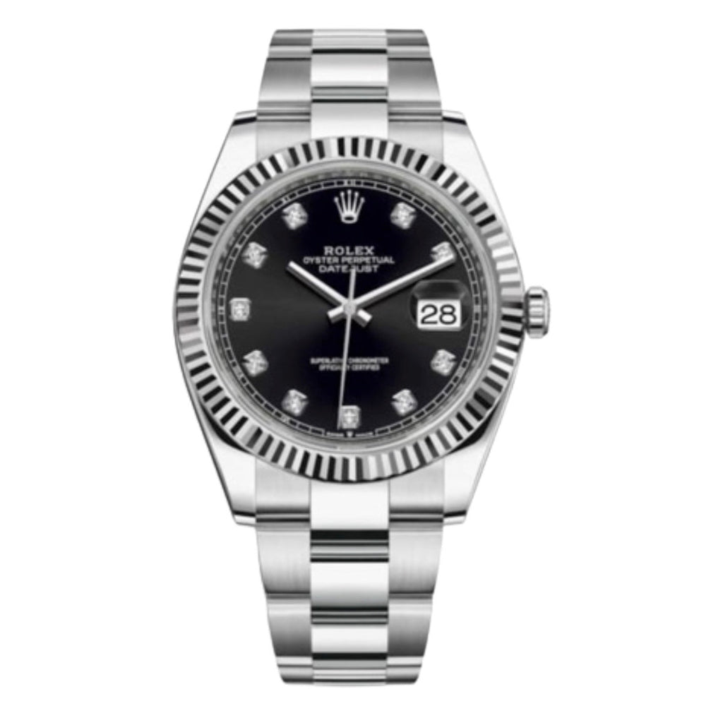 Rolex, Oyster Perpetual Datejust 41mm, Stainless Steel Oyster bracelet, Black Diamond dial Fluted bezel, Oystersteel and 18k white gold Case Men's Watch, Ref. # 126334-0011