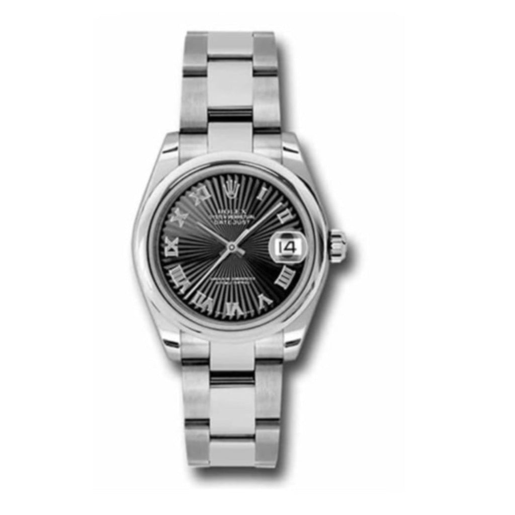 Rolex, Datejust 31mm, Stainless Steel Oyster bracelet, Black dial Smooth bezel, Ladies Watch 178240 bksbro