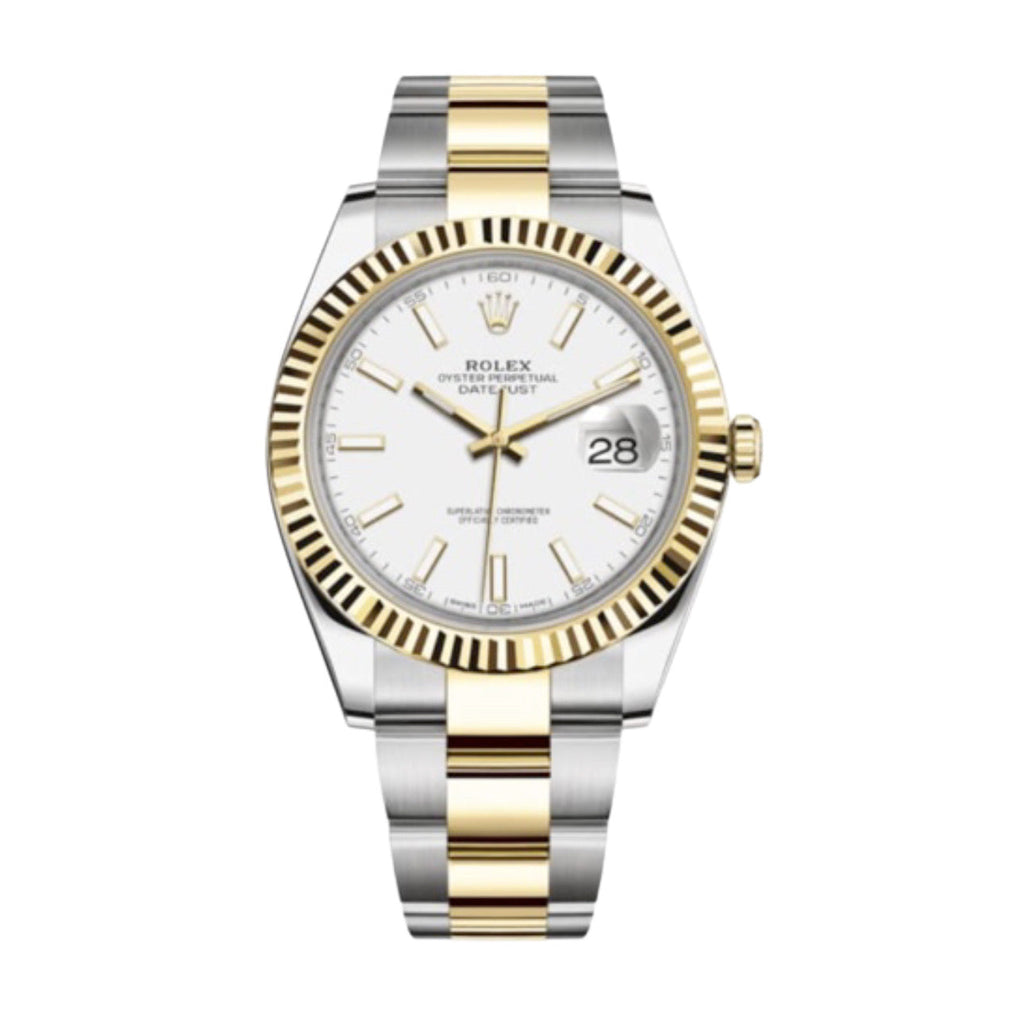 Rolex, Oyster Perpetual Datejust 41mm, Two-Tone Stainless Steel and 18k Yellow Gold Oyster bracelet, White dial Fluted bezel, Stainless Steel and 18k Yellow Gold Case Men's Watch 126333-0015