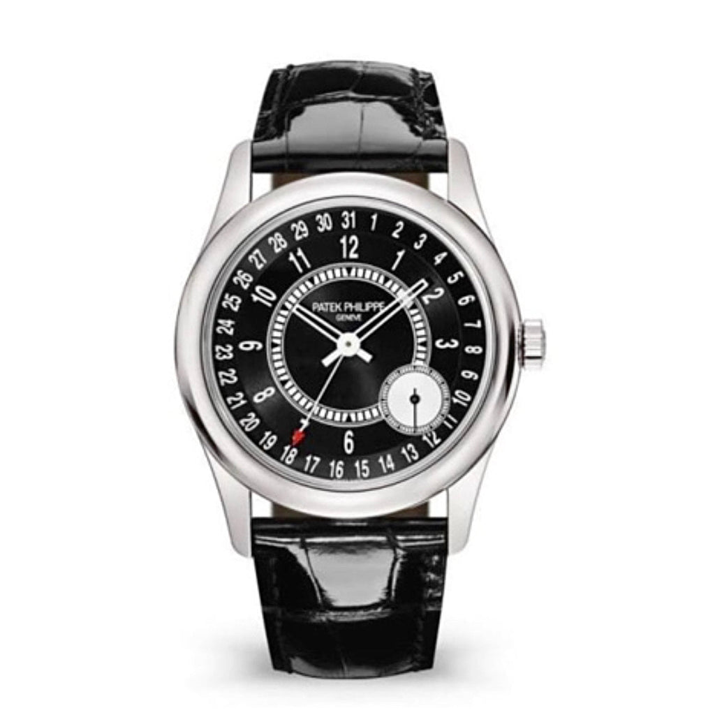 Patek Philippe, Calatrava 18k White Gold 6006G-001 with Ebony Black Sunburst and Silvery Gray dial Watch