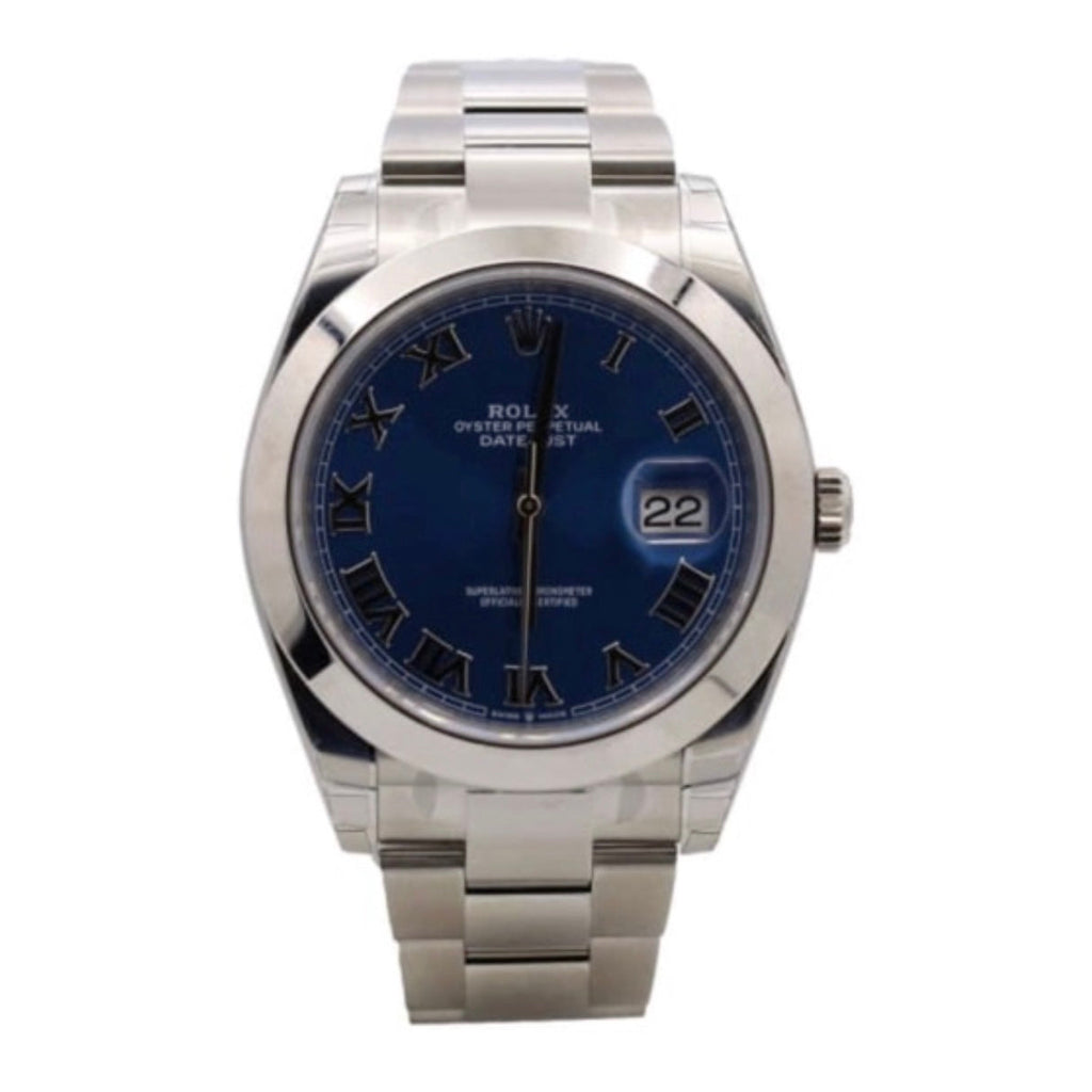 Rolex, Datejust 41mm, Stainless Steel Oyster bracelet, Blue dial Smooth bezel, Men's Watch 126300-0017