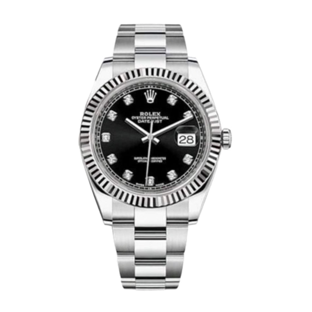 Rolex, Oyster Perpetual Datejust 41mm, Stainless Steel and 18k White Gold Oyster bracelet, Black Diamond dial Fluted bezel, Stainless Steel and 18k White Gold Case Men's Watch 126334 bkdo