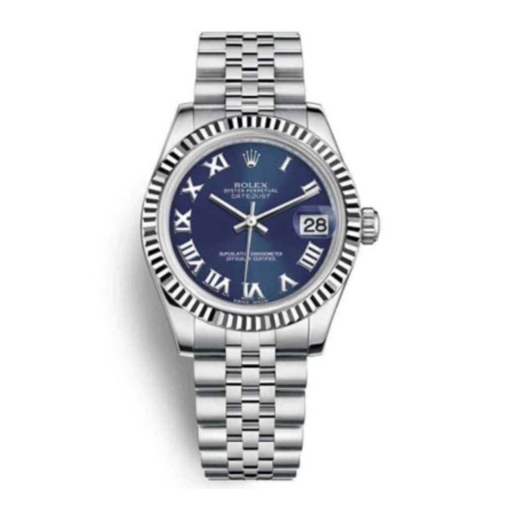 Rolex, Datejust 31 Watch Blue Dial, Stainless steel Jubilee Bracelet, 18k White Gold Fluted Bezel 178274-0081
