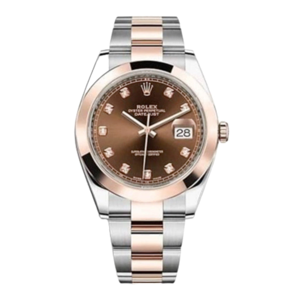 Rolex, Oyster Perpetual Datejust 41mm, Two-Tone Stainless Steel and 18k Everose Gold Oyster bracelet, Chocolate Diamond dial Smooth bezel, Stainless Steel and 18k Everose Gold Case Men's Watch, Ref. # 126301-0003