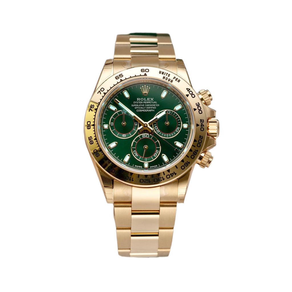 Rolex, Cosmograph Daytona 18k Yellow Gold Watch Green Dial Oyster bracelet 116508-0013