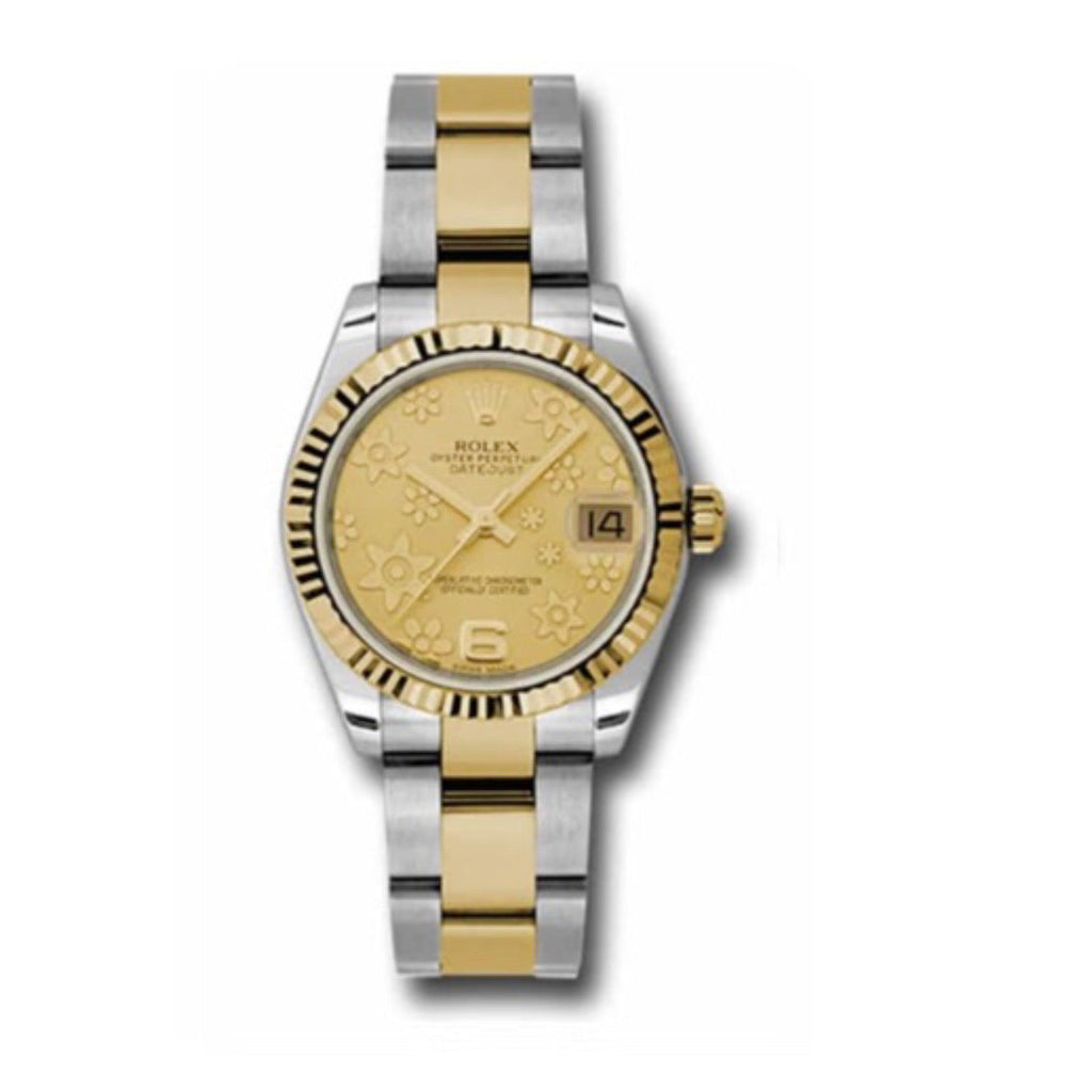 Rolex, Datejust 31 Watch Champagne dial, Fluted Bezel, Steel and Yellow Gold Oyster Bracelet, 178273 chfo
