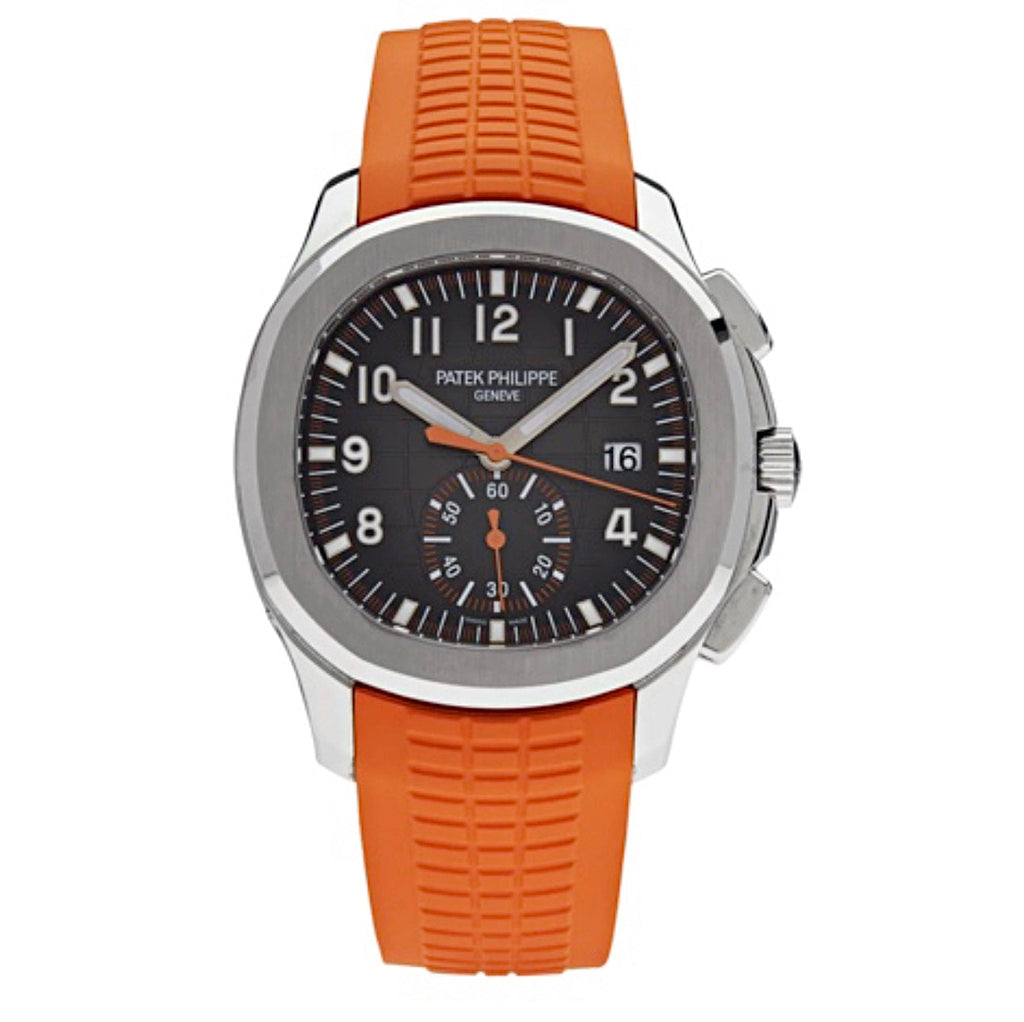 Patek Philippe, Aquanaut Steel 5968A-001 Orange Strap & Black Embossed dial