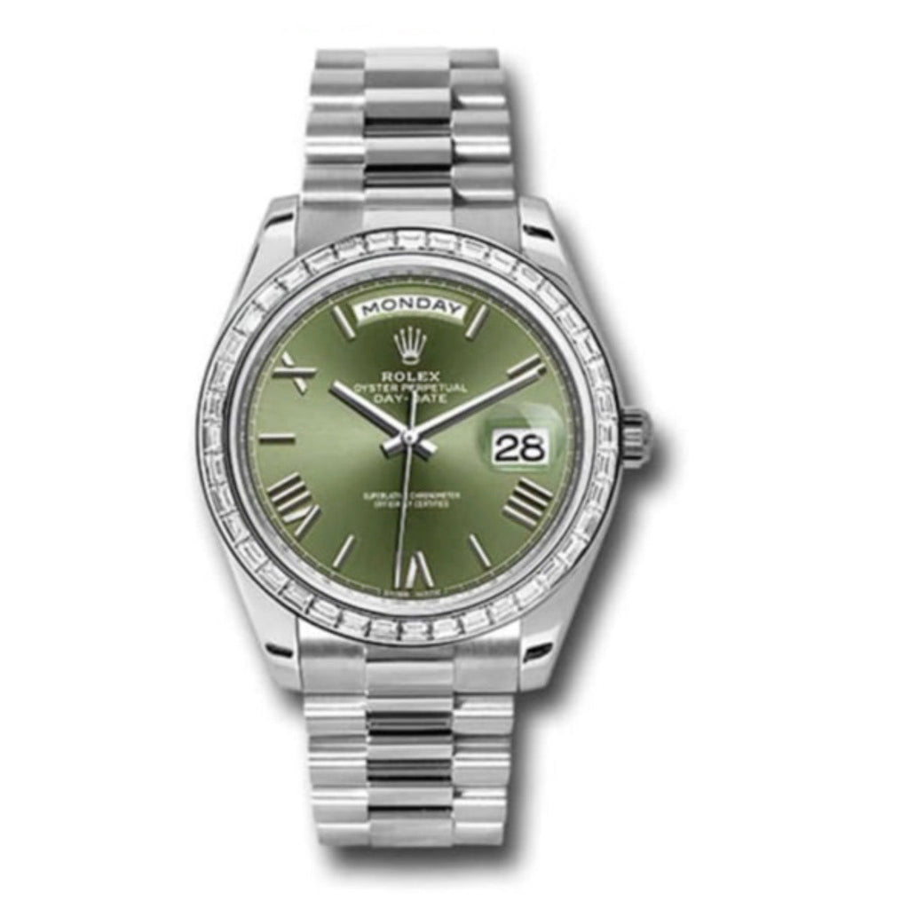 Rolex, Day-Date 40 Presidential Olive green dial, Diamond Bezel, President bracelet, Watch 228396tbr-0020