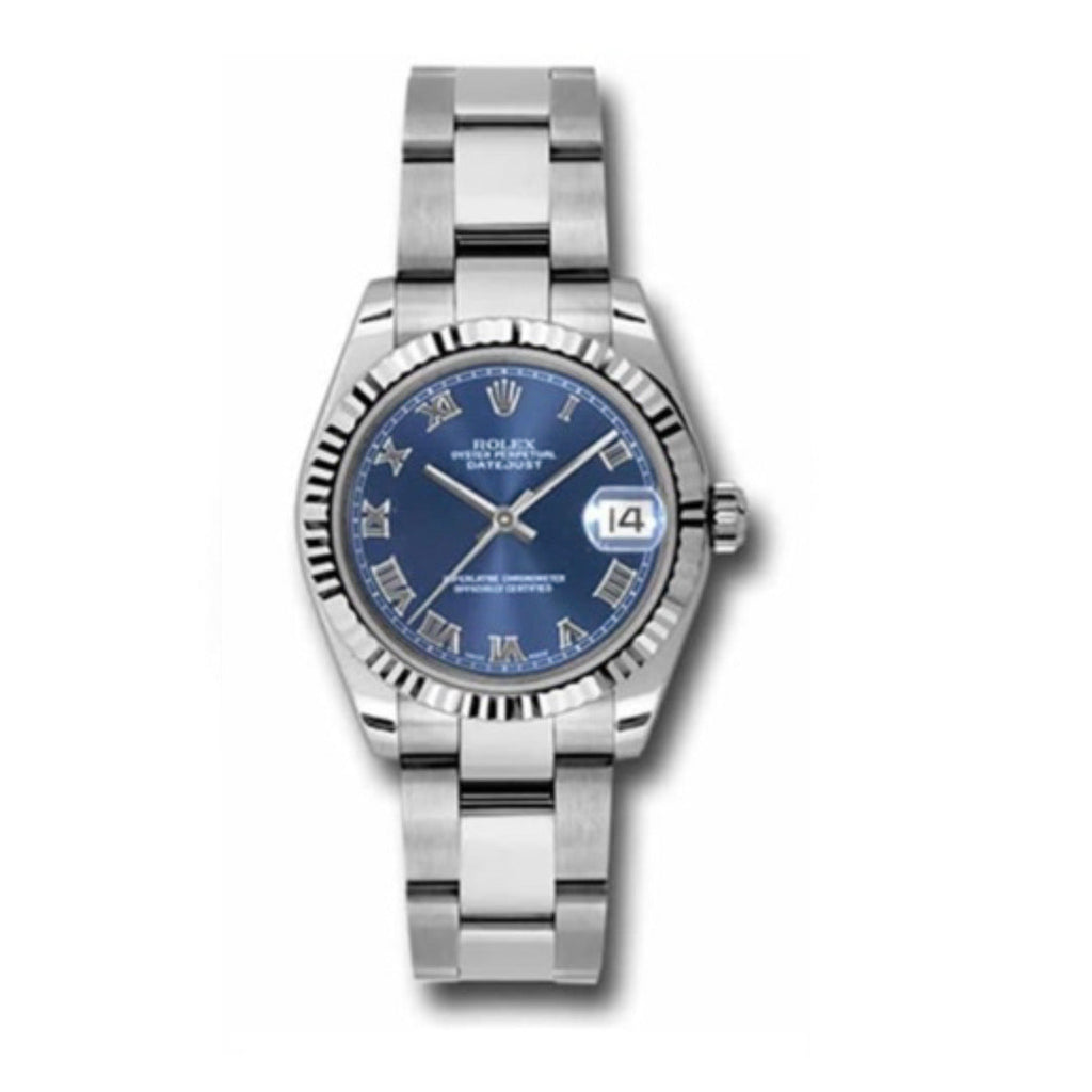 Rolex, Datejust 31 Watch Blue Dial, Stainless steel Oyster Bracelet, 18k White Gold Fluted Bezel 178274-0080