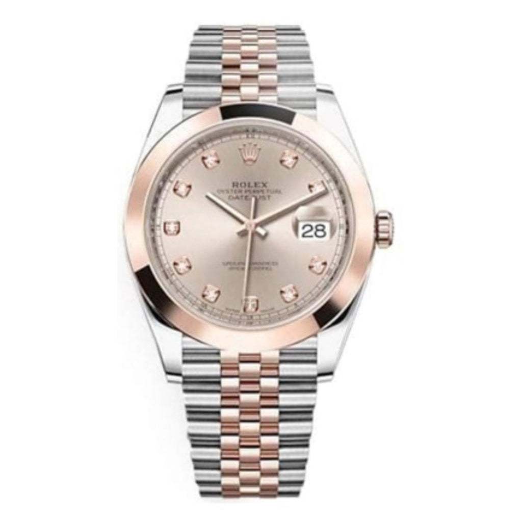 Rolex, Oyster Perpetual Datejust 41mm, Two-Tone Stainless Steel and 18k Everose Gold Jubilee bracelet, Sundust diamond dial Smooth bezel, Stainless Steel and 18k Everose Gold Case Men's Watch 126301-0008