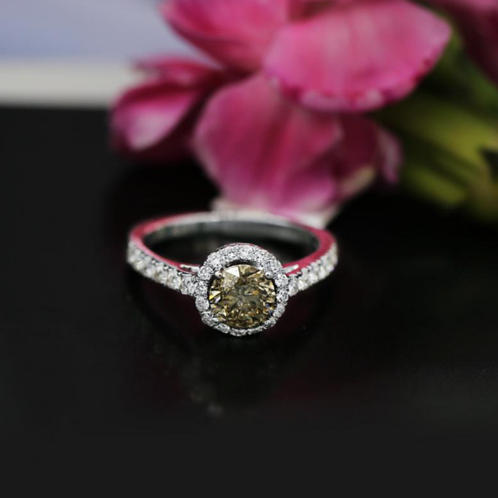 Amazing 18K White Gold Engagement Ring With Light Brown Center Diamond ENG-4565150