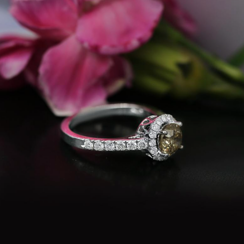 Amazing 18K White Gold Engagement Ring With Light Brown Center Diamond ENG-4565150