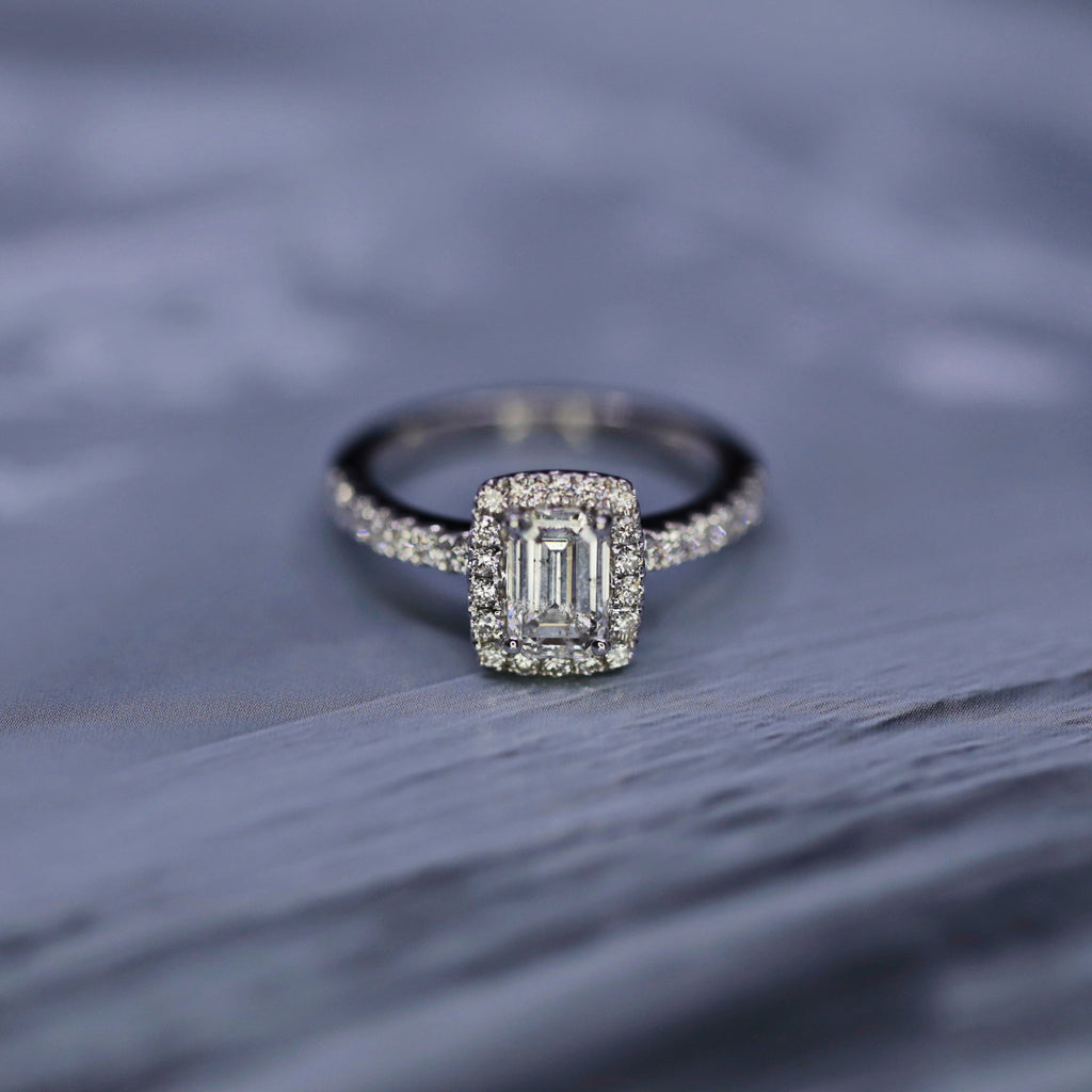 Amazing 18k White Gold Emerald Cut Engagement Ring with 1.48ct TDW ENG-11001