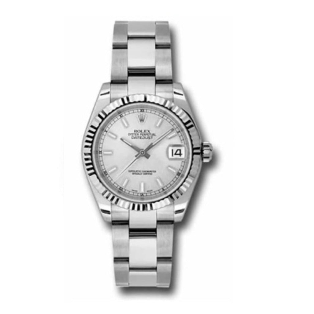 Rolex, Datejust 31 Watch Silver dial, Stainless steel Oyster Bracelet, 18k White Gold Fluted Bezel 178274-0025