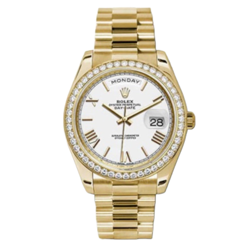 Rolex, Day-Date 40 Presidential White dial, Diamond Bezel, President bracelet, Yellow gold Watch 228348rbr-0034