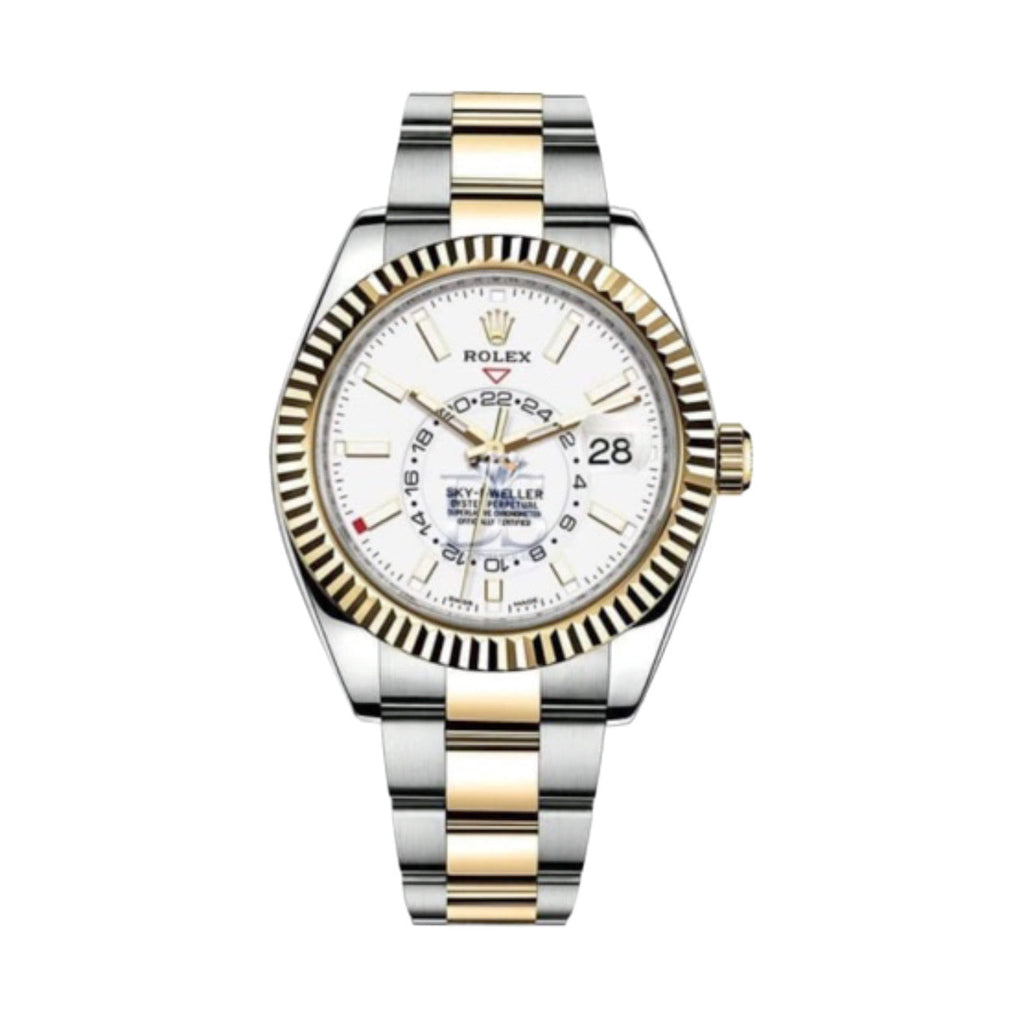 Rolex, Sky-Dweller Automatic Men's 18kt Yellow Gold Two Tone White Dial Oyster Watch 326933-0009
