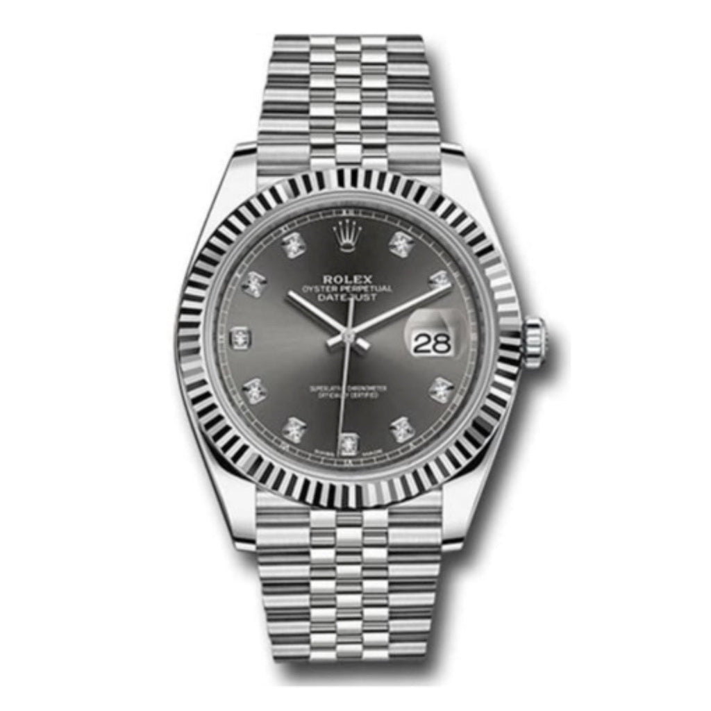 Rolex, Oyster Perpetual Datejust 41mm, Stainless Steel Jubilee bracelet, Dark rhodium diamond dial Fluted bezel, Stainless steel and 18k white gold Case Men's Watch, Ref. # 126334-0006