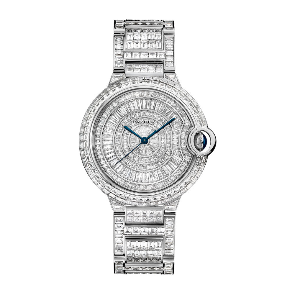 Cartier Ballon Bleu Baguette Diamond Dial 18kt White Gold Mens Watch HPI00511