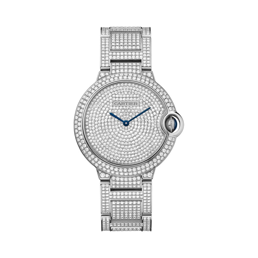 Cartier Ballon Bleu Diamond Pave Dial 18kt White Gold Unisex Watch HPI00581