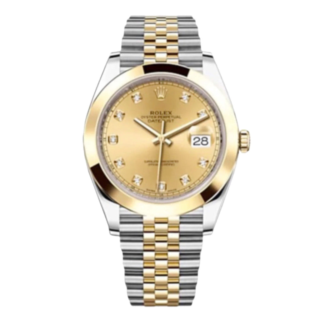 Rolex, Oyster Perpetual Datejust 41mm, Two-Tone Stainless Steel and 18k Yellow Gold Jubilee bracelet, champagne diamond dial Smooth bezel, Stainless Steel and 18k Yellow Gold Case Men's Watch, Ref. # 126303-0012