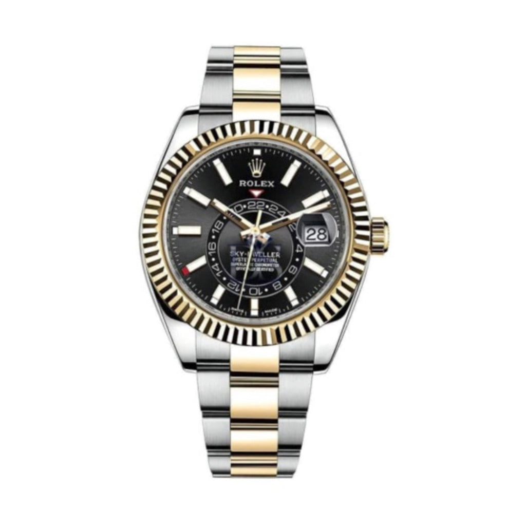 Rolex, Sky-Dweller 18K Yellow Gold Two Tone Black Dial Men's Watch Ref# 326933-0002