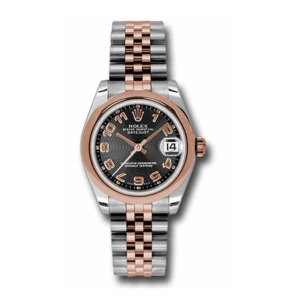 Rolex, Datejust 31mm, Two-Tone Stainless Steel and 18k Rose Gold Jubilee bracelet, Black dial Smooth bezel, Ladies Watch 178241 bkcaj