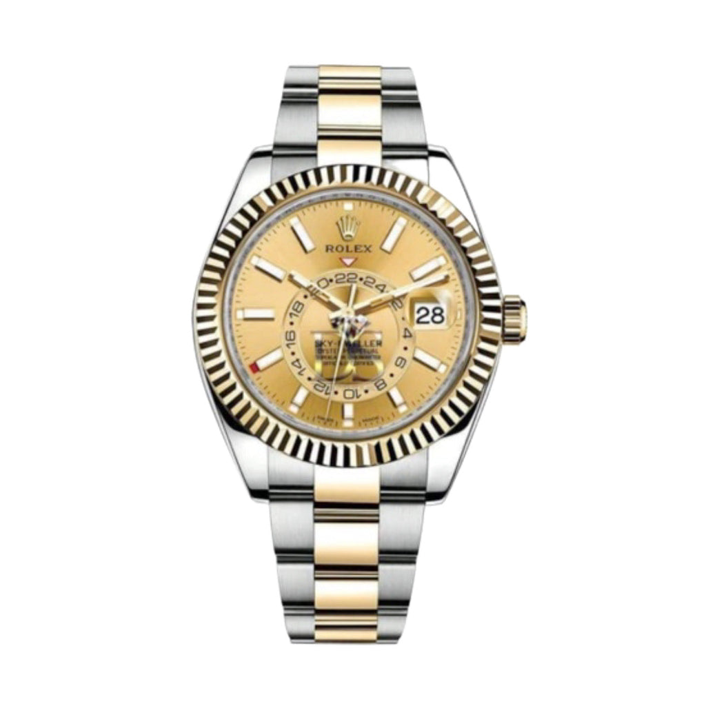 Rolex, Sky-Dweller Automatic Men's 18kt Yellow Gold Two Tone Champagne Dial Oyster Watch 326933-0001