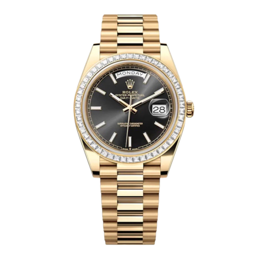 Rolex, Day-Date 40, Bright black dial, President bracelet, 18k yellow gold Watch 228398TBR