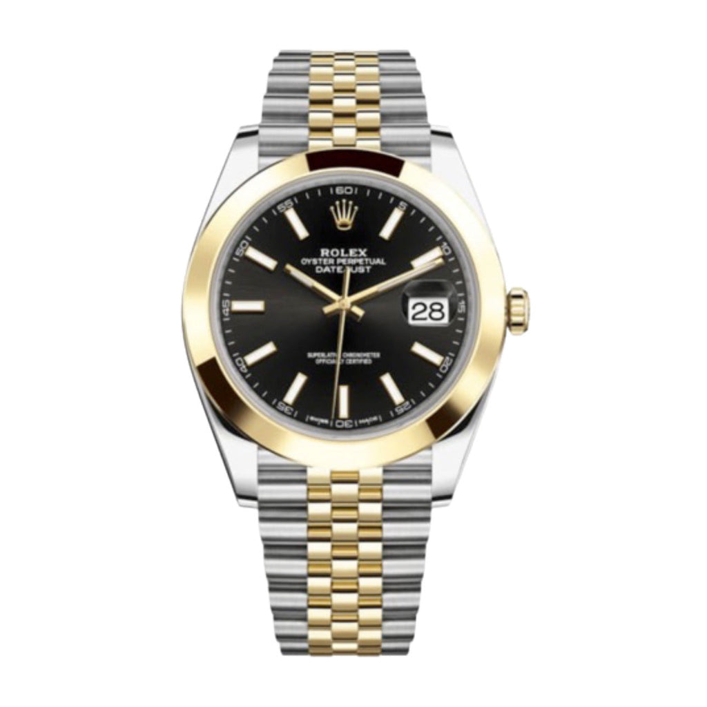 Rolex, Oyster Perpetual Datejust 41mm, Two-Tone Stainless Steel and 18k Yellow Gold Jubilee bracelet, Black dial Smooth bezel, Stainless Steel and 18k Yellow Gold Case Men's Watch, Ref. # 126303-0014