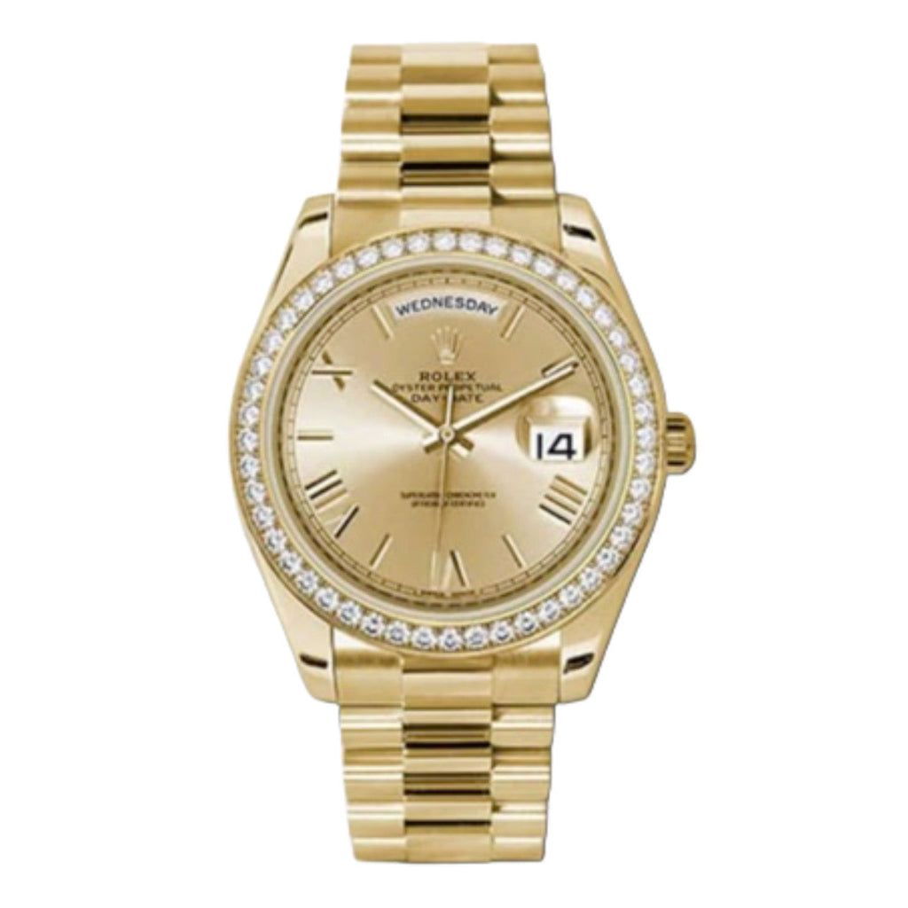 Rolex, Day-Date 40 Presidential, Yellow gold, Champagne dial, Watch Diamond Bezel, President bracelet, 228348rbr-0003