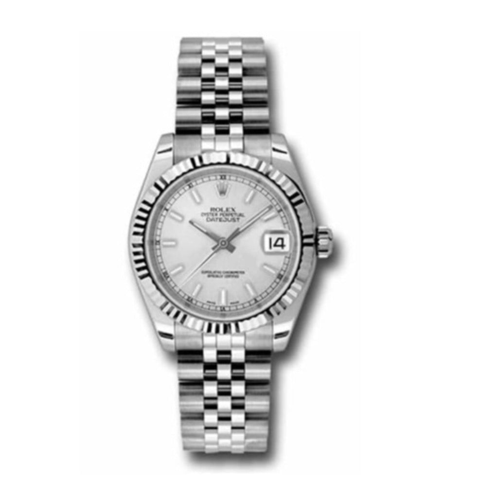 Rolex, Datejust 31 Watch Silver dial, Stainless steel Jubilee Bracelet, 18k White Gold Fluted Bezel 178274-0009
