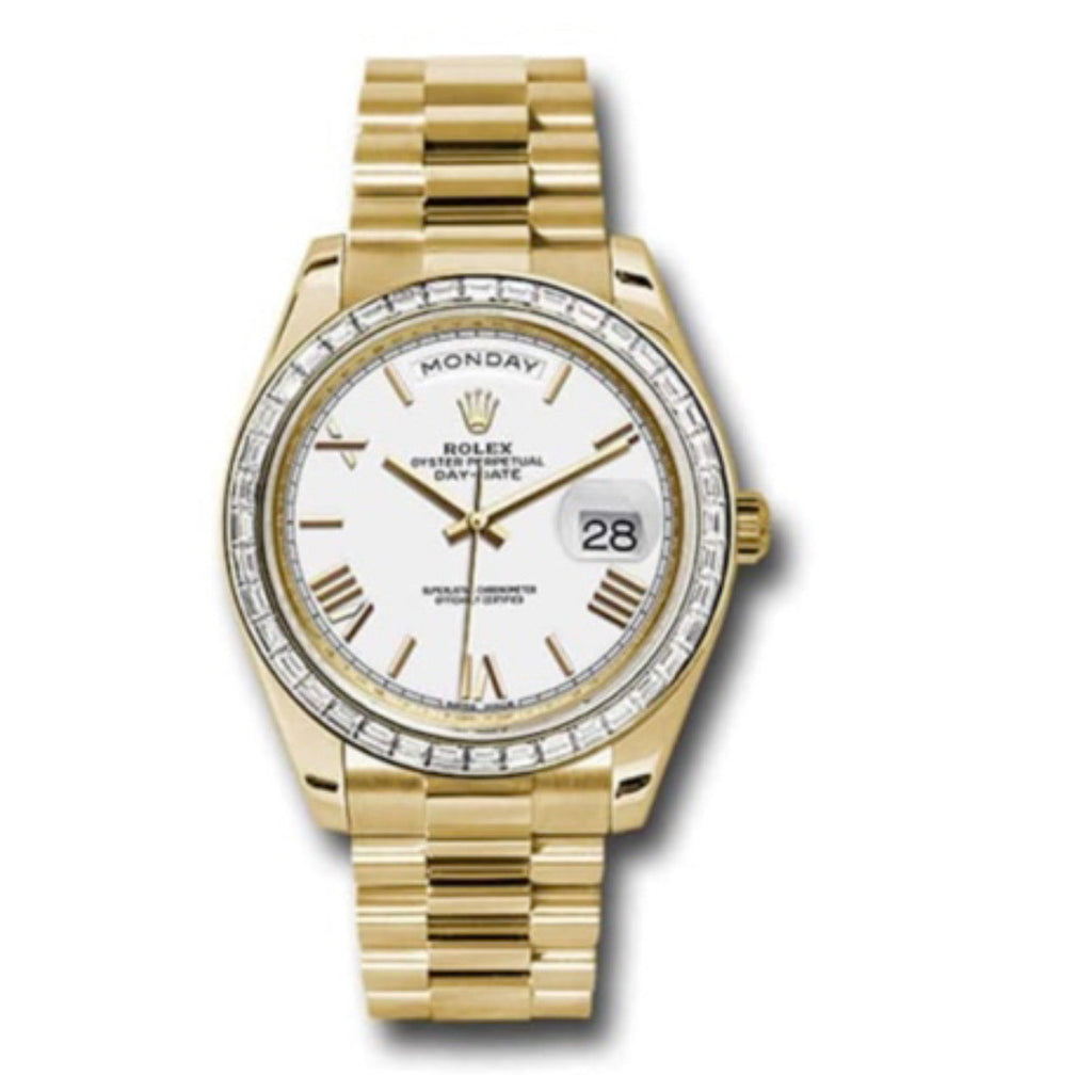 Rolex, Day-Date 40 Presidential, Yellow gold, White dial, Watch Diamond Bezel, President bracelet, 228398tbr-0033