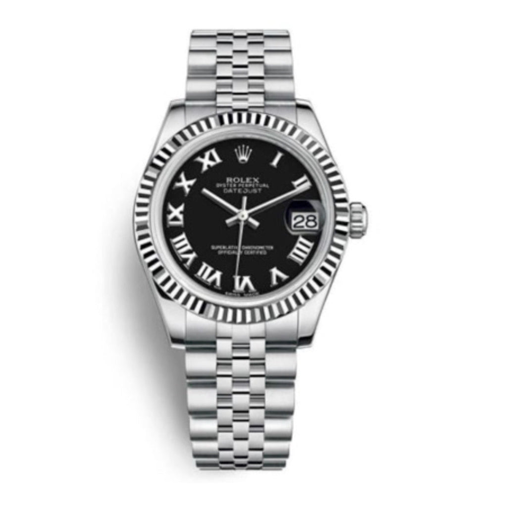 Rolex, Oyster Perpetual Datejust 31mm, Stainless Steel Jubilee bracelet, Black dial Fluted bezel, Ladies Watch 178274-0079