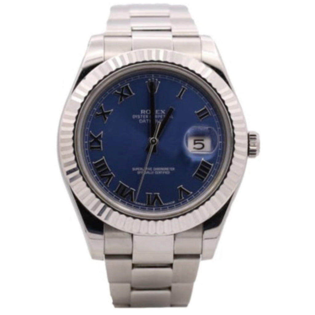 Rolex, Datejust II 41mm, Stainless Steel Oyster bracelet, Blue dial Fluted bezel, Oystersteel and 18k white gold Case Men's Watch 116334